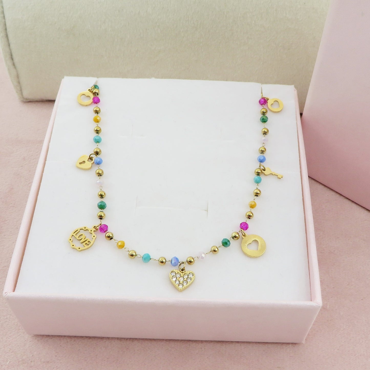SOPHIE collana ~ ACCIAIO INOSSIDABILE ~ Collana con charms e cristalli