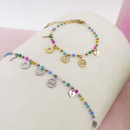 SOPHIE Bracciale ~ ACCIAIO INOSSIDABILE ~ Bracciale con charms e cristalli