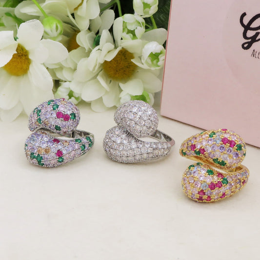 DROP SHINE - Cocktail ring regolabile con cubic zirconia