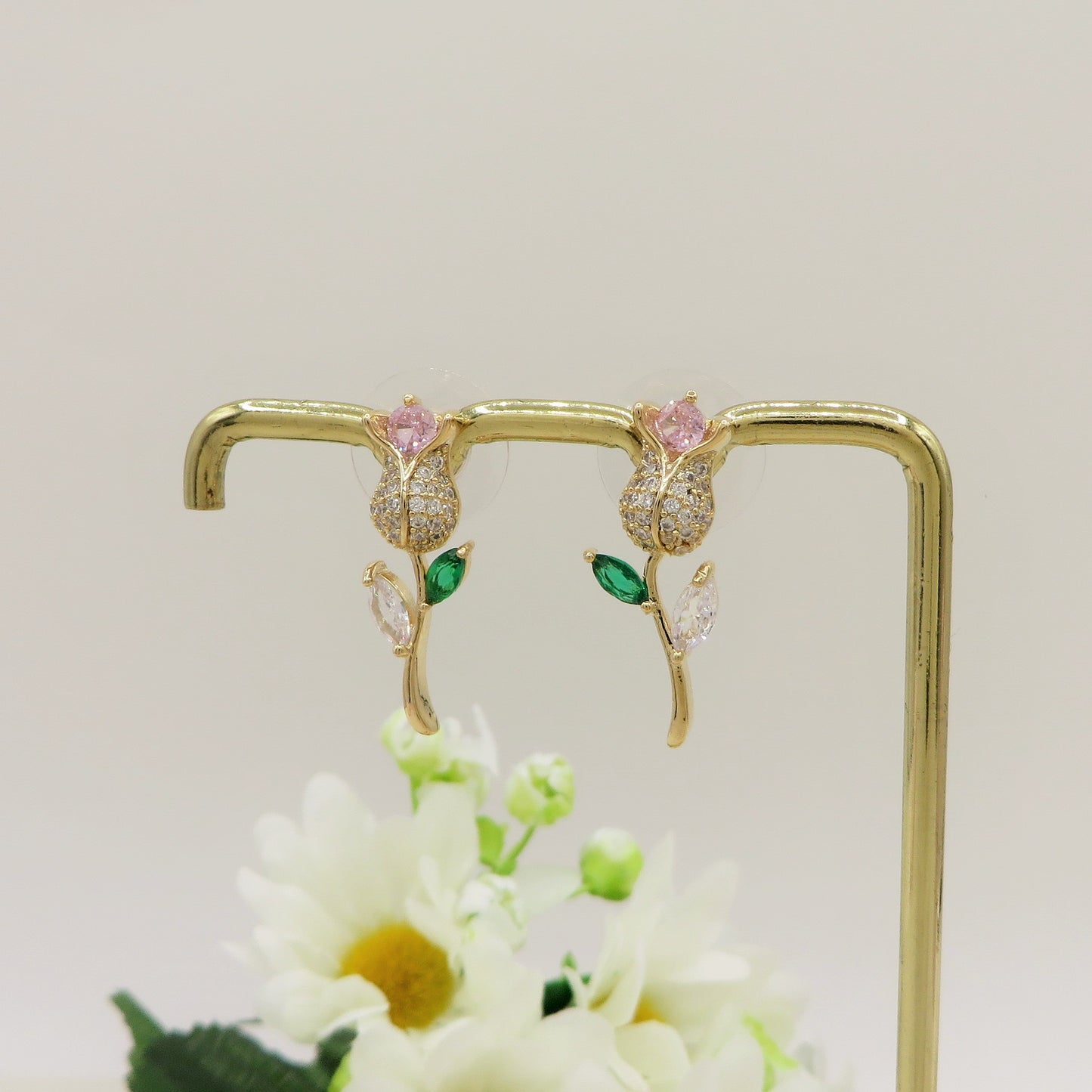 LIFE ROSE SHINE ~ Orecchini floreali a rosa in Cubic Zirconia