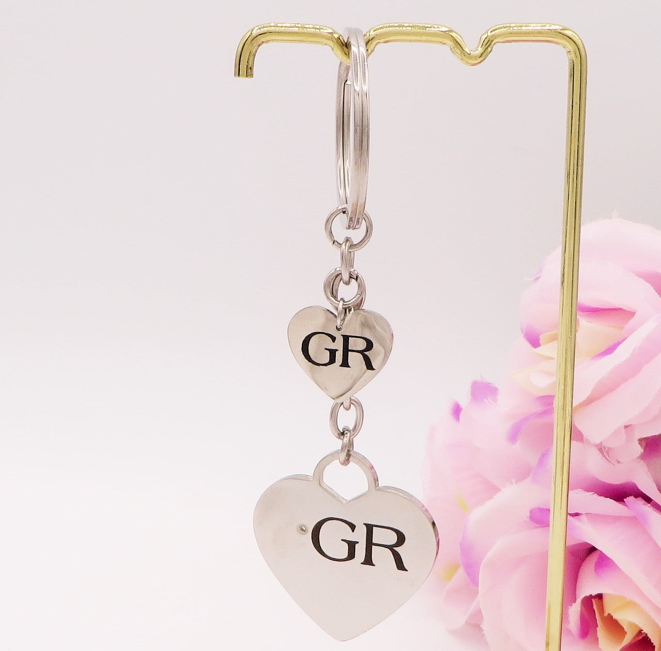 PORTACHIAVI 2 HEARTS - PERSONALIZZAMI ~ Portachiavi in acciaio inossidabile + INCISIONE PERSONALIZZATA