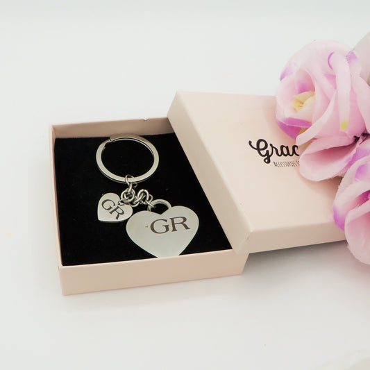 PORTACHIAVI 2 HEARTS - PERSONALIZZAMI ~ Portachiavi in acciaio inossidabile + INCISIONE PERSONALIZZATA