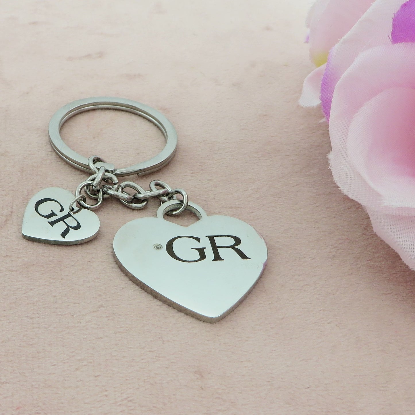 PORTACHIAVI 2 HEARTS - PERSONALIZZAMI ~ Portachiavi in acciaio inossidabile + INCISIONE PERSONALIZZATA