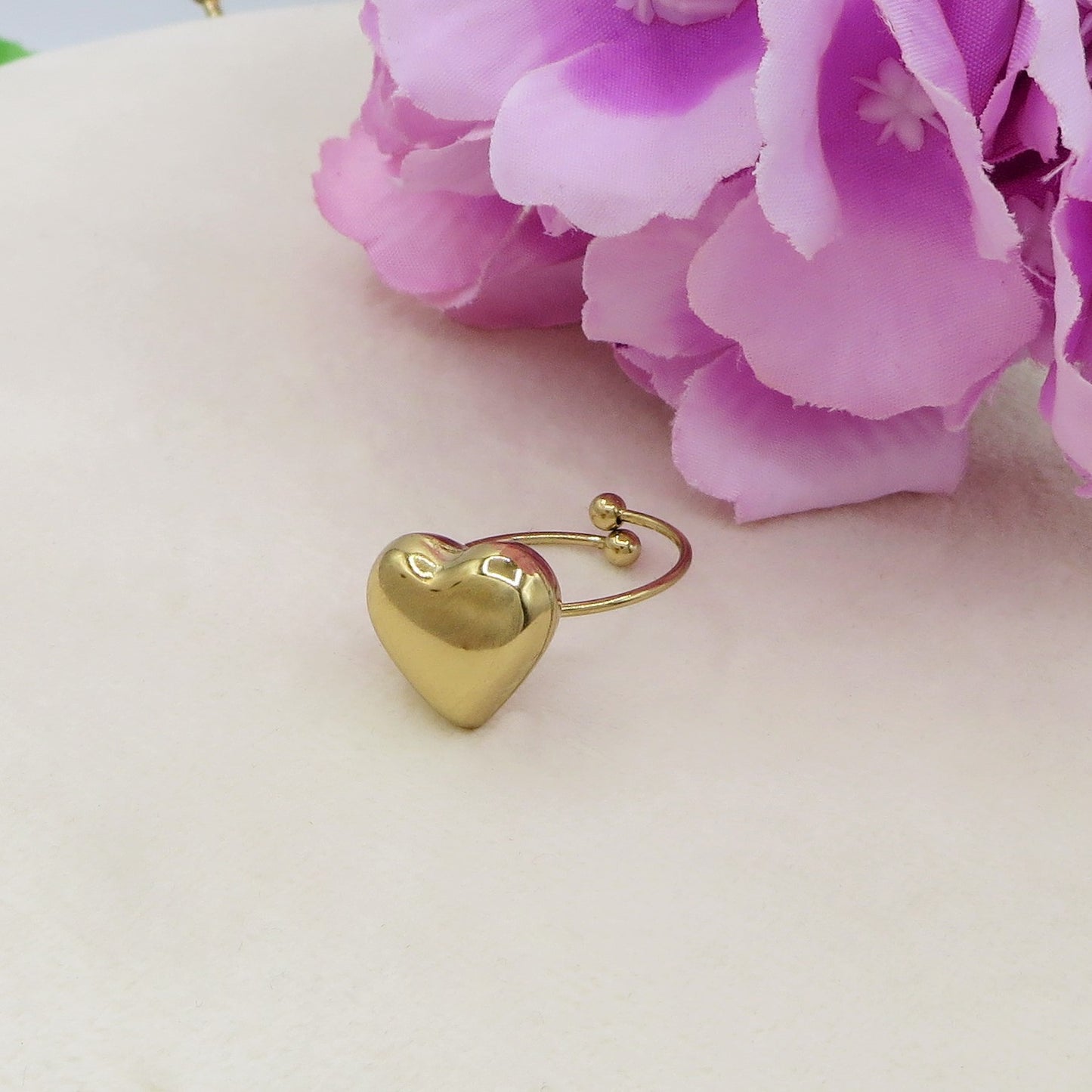 JULIE RING ~ Anello cuore bombè regolabile in ACCIAIO INOSSIDABILE