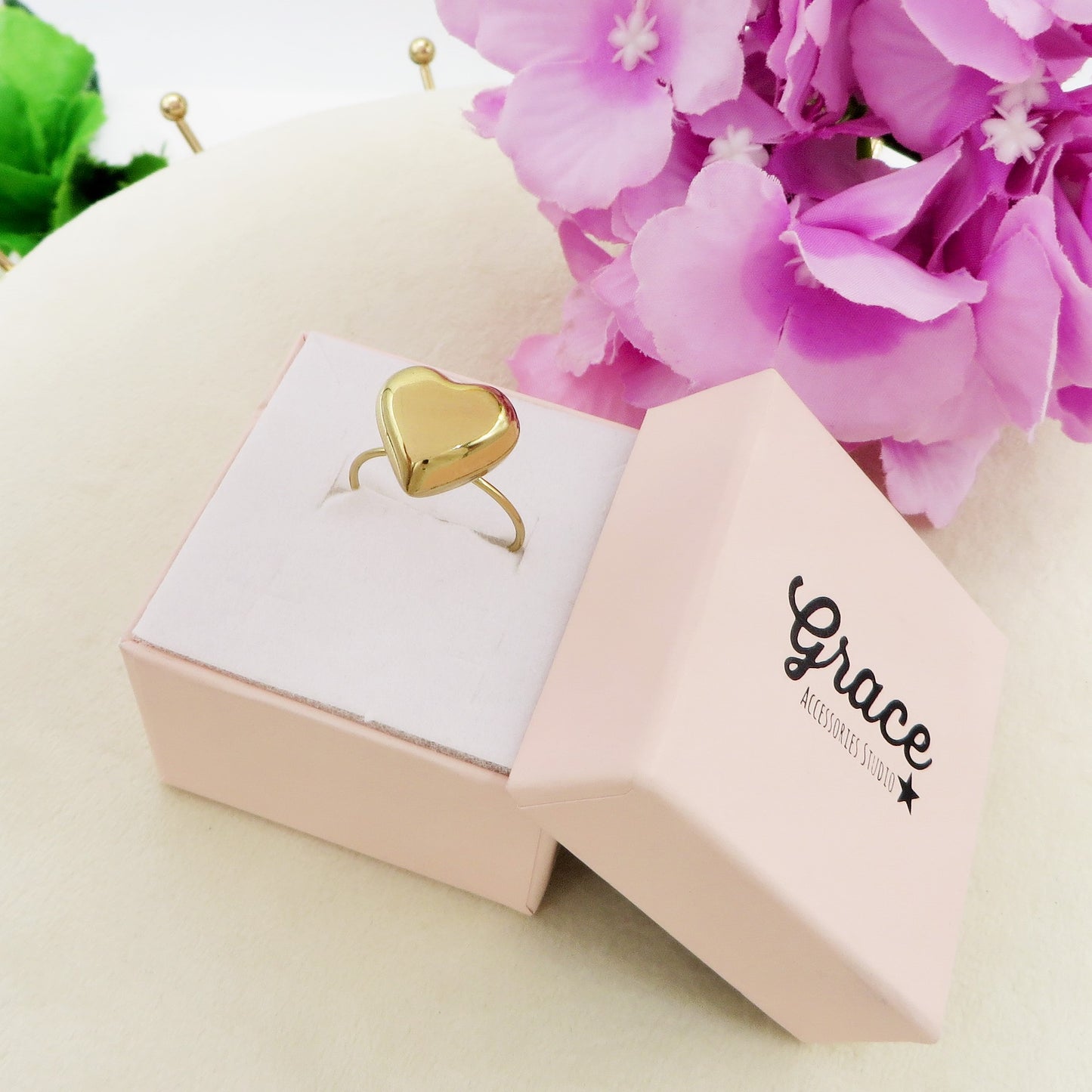 JULIE RING ~ Anello cuore bombè regolabile in ACCIAIO INOSSIDABILE