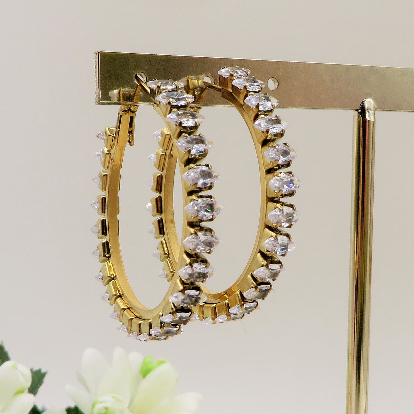 PIPER big hoops ~ ACCIAIO INOSSIDABILE - Paio Orecchini a Cerchio con cubic zirconia