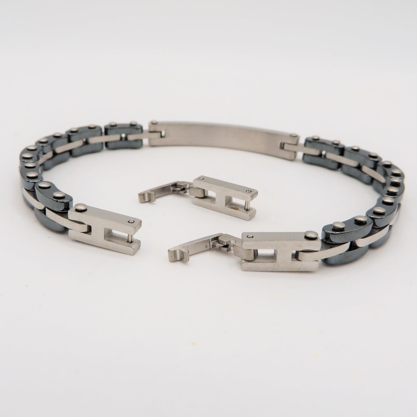 BRACCIALE uomo ACCIAIO catena bicicletta + placca acciaio