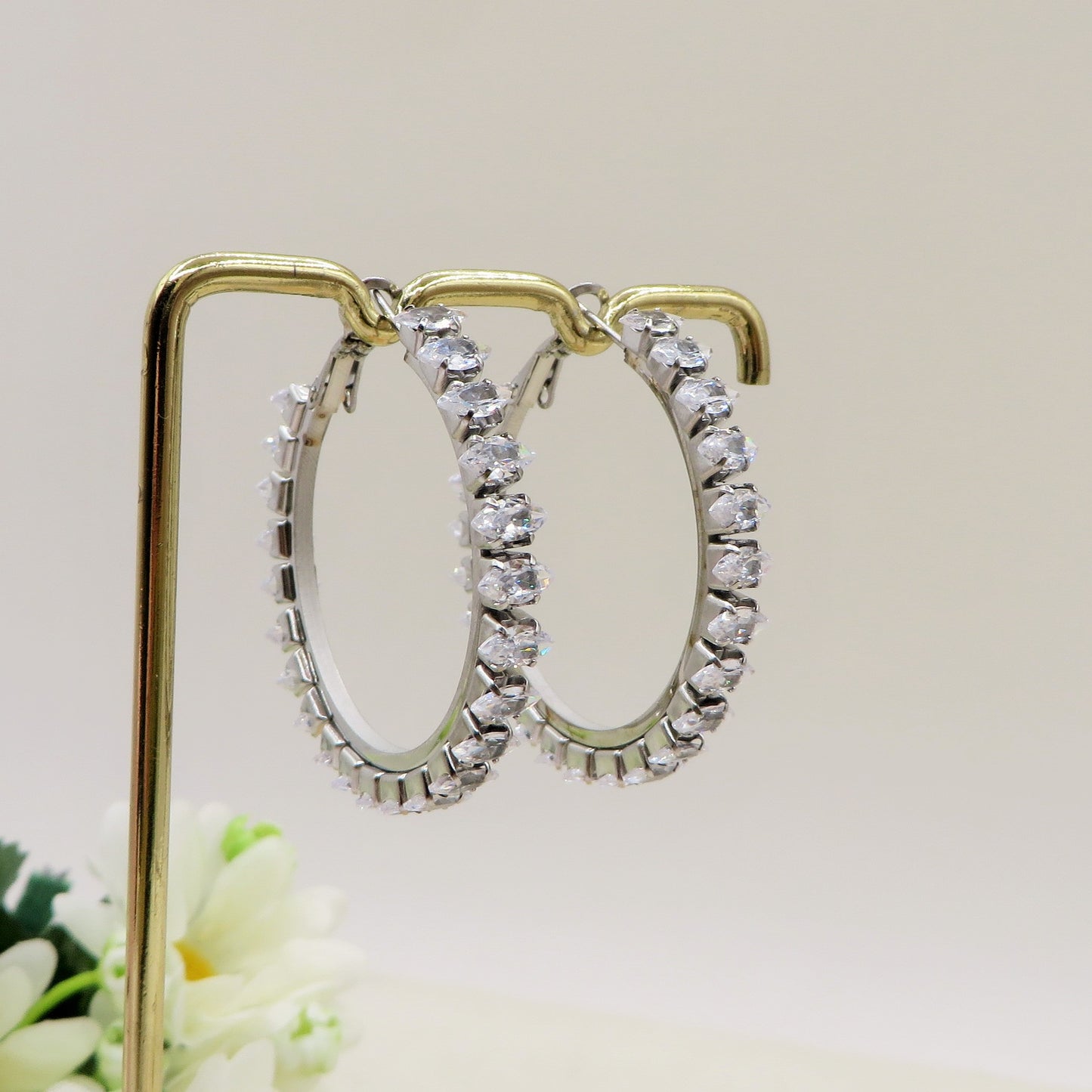 PIPER big hoops ~ ACCIAIO INOSSIDABILE - Paio Orecchini a Cerchio con cubic zirconia