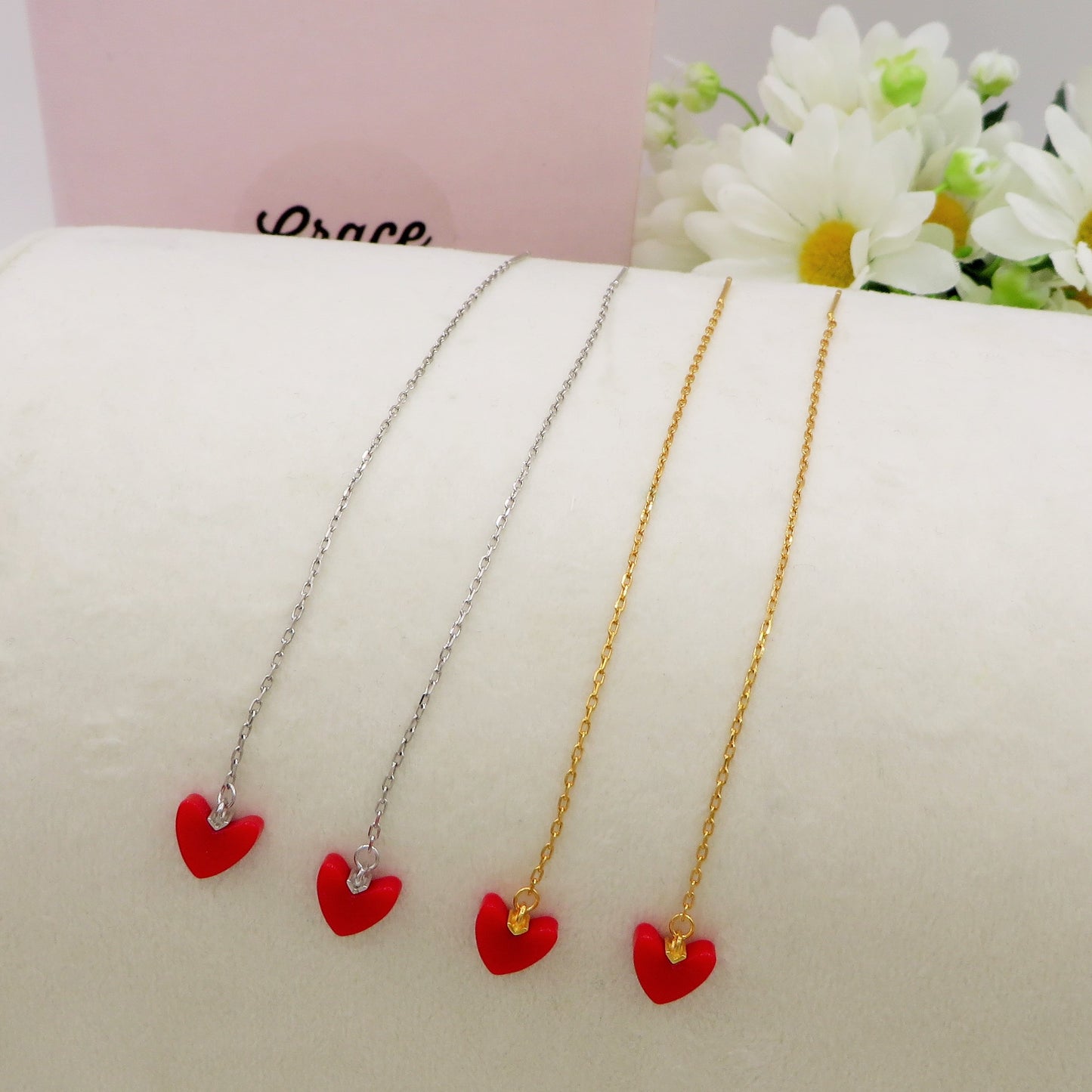 KIARA ~ Orecchini ARGENTO 925 filo pendente con cuore smaltato - saliscendi