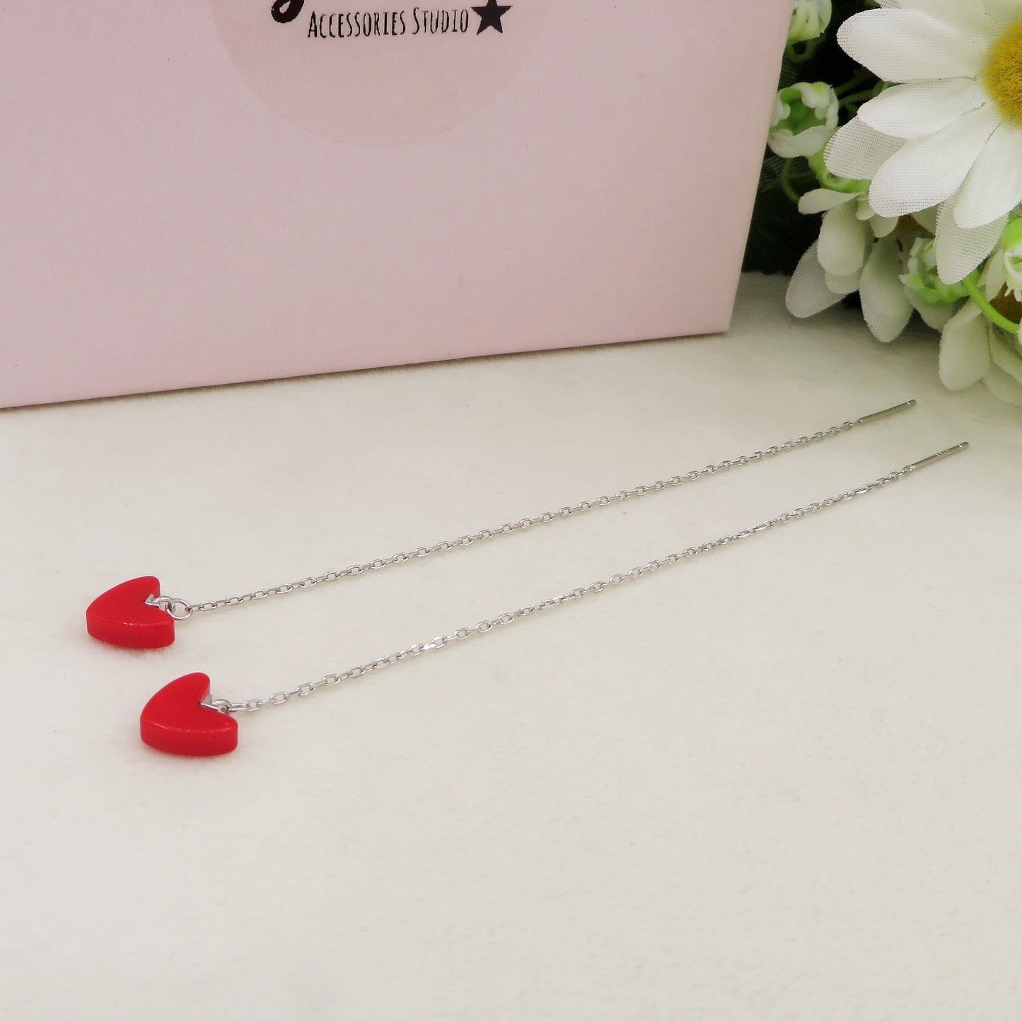 KIARA ~ Orecchini ARGENTO 925 filo pendente con cuore smaltato - saliscendi
