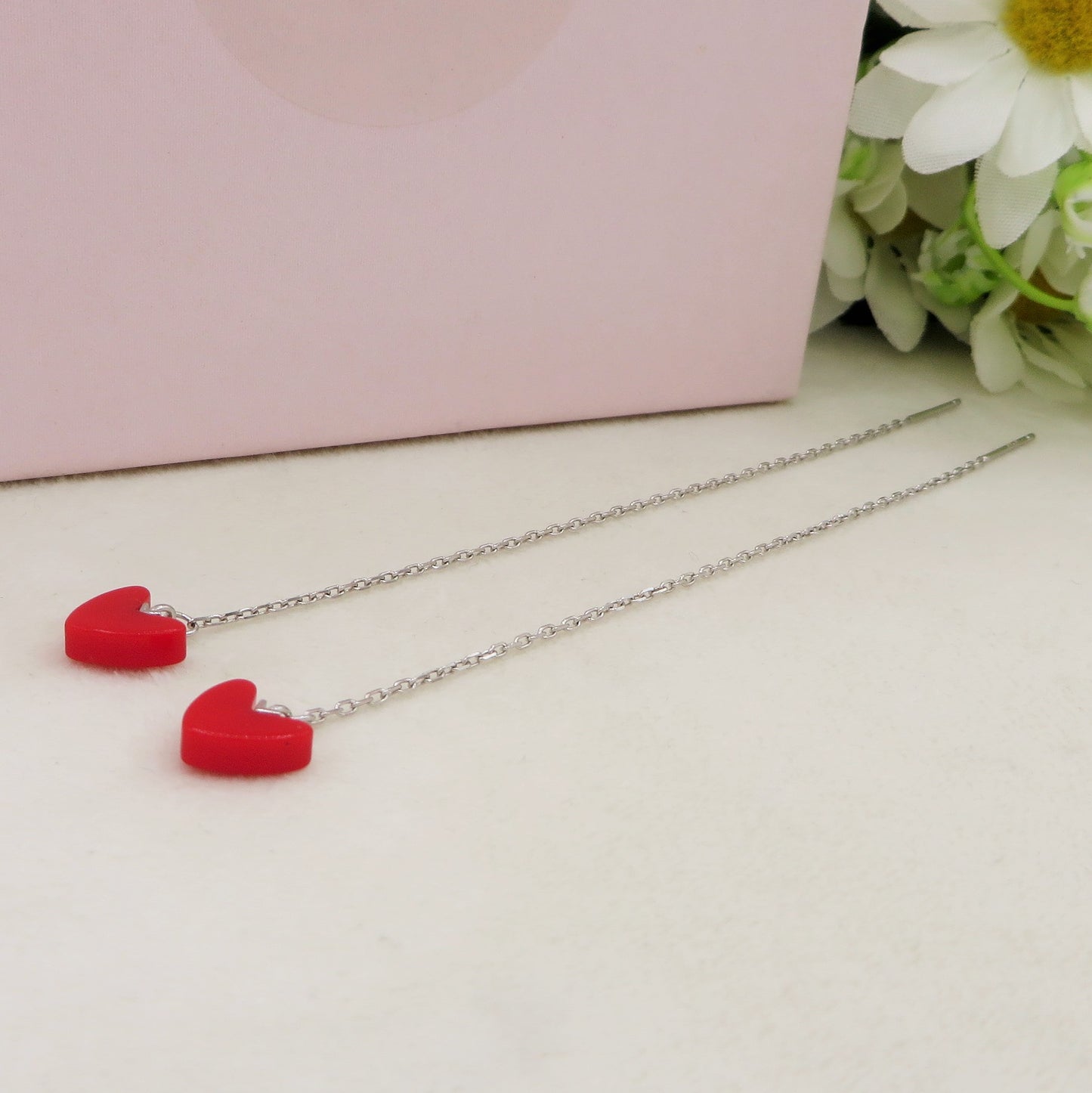 KIARA ~ Orecchini ARGENTO 925 filo pendente con cuore smaltato - saliscendi