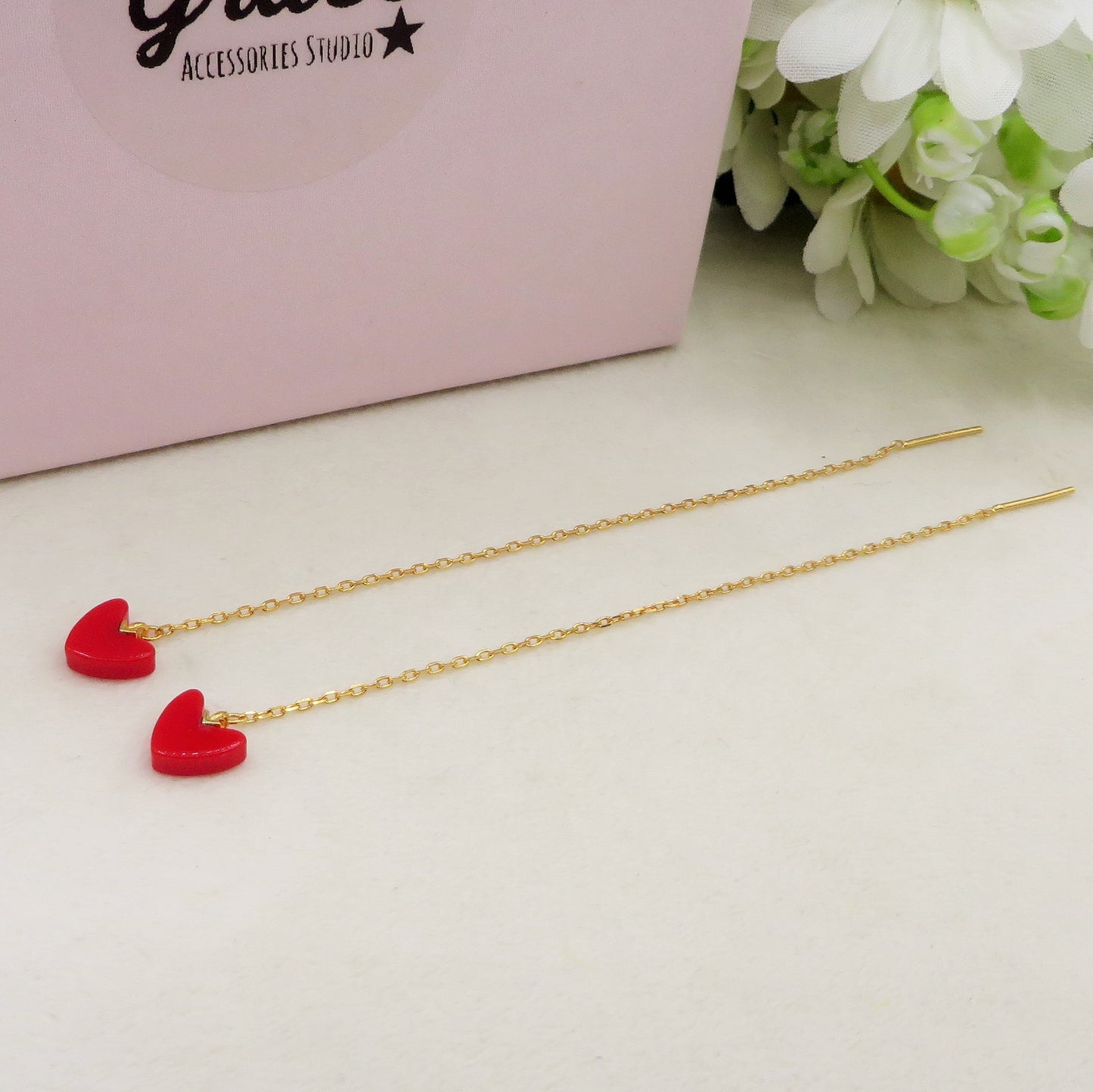 KIARA ~ Orecchini ARGENTO 925 filo pendente con cuore smaltato - saliscendi