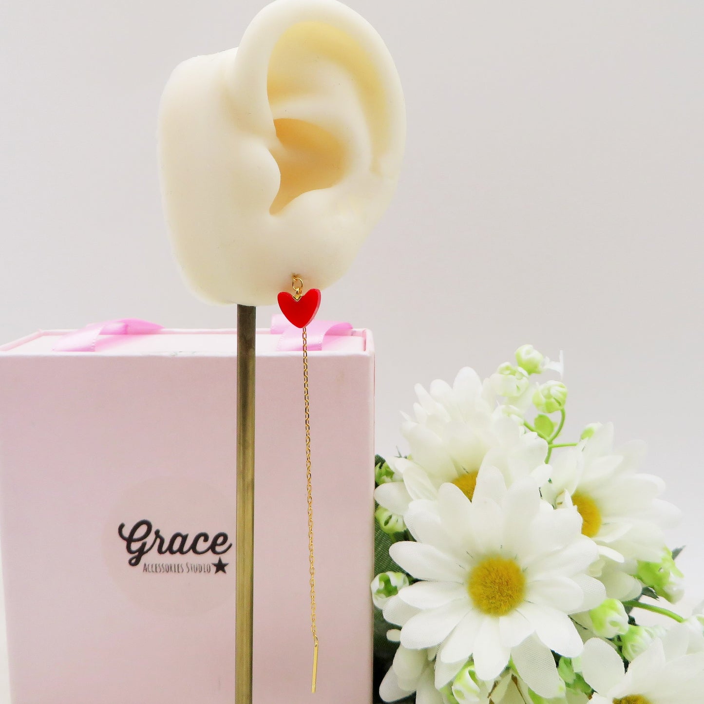 KIARA ~ Orecchini ARGENTO 925 filo pendente con cuore smaltato - saliscendi
