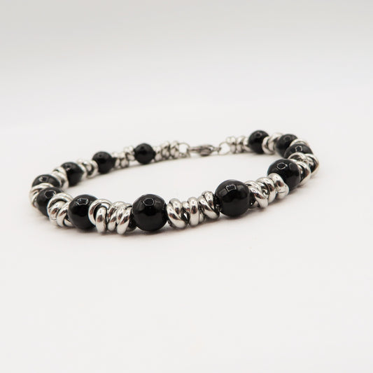 Bracciale uomo catena NODINI ACCIAIO INOSSIDABILE + perle black