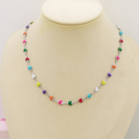 TAHITI~ SILVER Collana ACCIAIO INOSSIDABILE con cuori smaltati