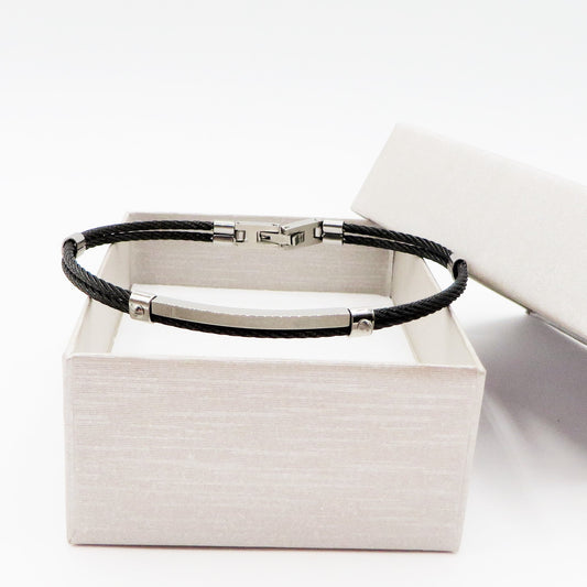 Bracciale uomo rigido ACCIAIO INOSSIDABILE effetto funi black