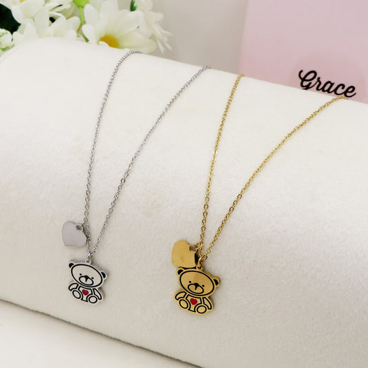 TRIXIE - Collana teddy pendente orsetto in Acciaio inossidabile + cuoricino