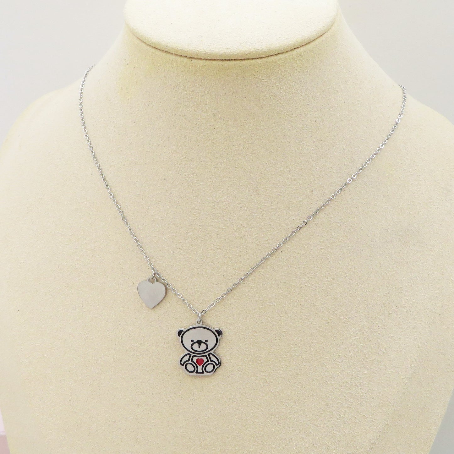 TRIXIE - Collana teddy pendente orsetto in Acciaio inossidabile + cuoricino
