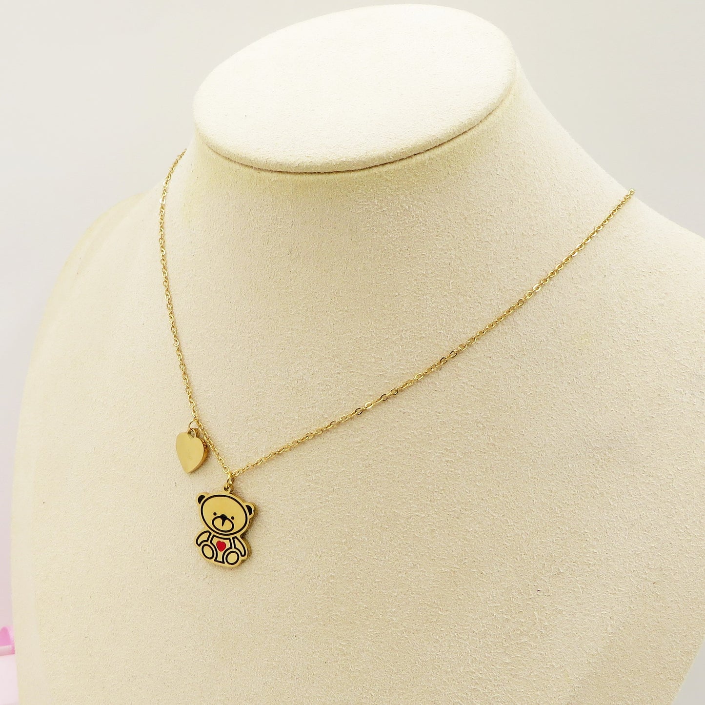 TRIXIE - Collana teddy pendente orsetto in Acciaio inossidabile + cuoricino