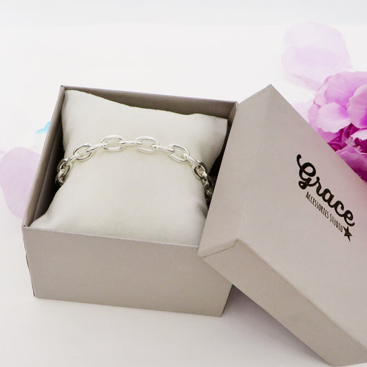 Catena OVALE bagnato ARGENTO ~ Bracciale in catena ACCIAIO INOSSIDABILE