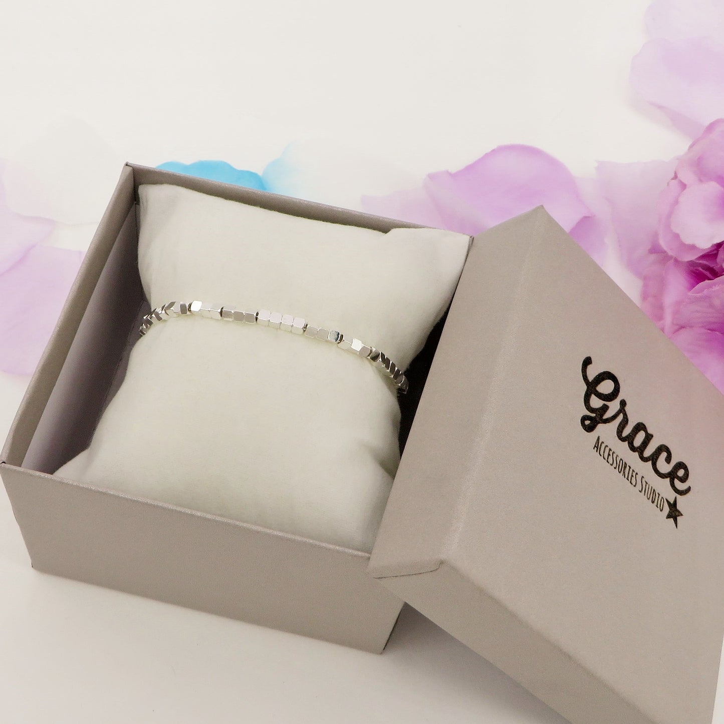 CUBETTI SLIM - bagnato ARGENTO ~ Bracciale UNISEX in ACCIAIO INOSSIDABILE