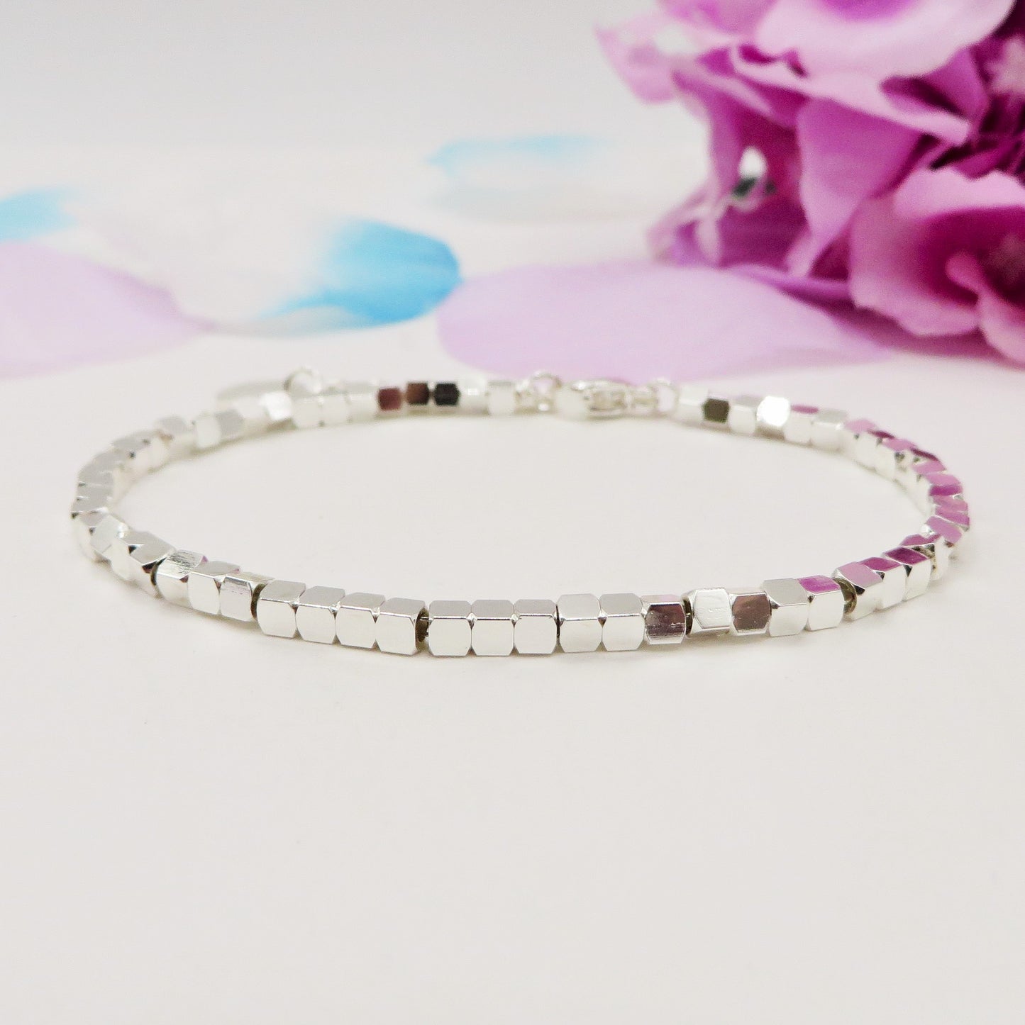 CUBETTI SLIM - bagnato ARGENTO ~ Bracciale UNISEX in ACCIAIO INOSSIDABILE