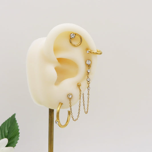 CHANDRA Set 6 orecchini - ACCIAIO INOSSIDABILE - 6 Orecchini, lobo hoops e saliscendi zirconati con cubic zirconia