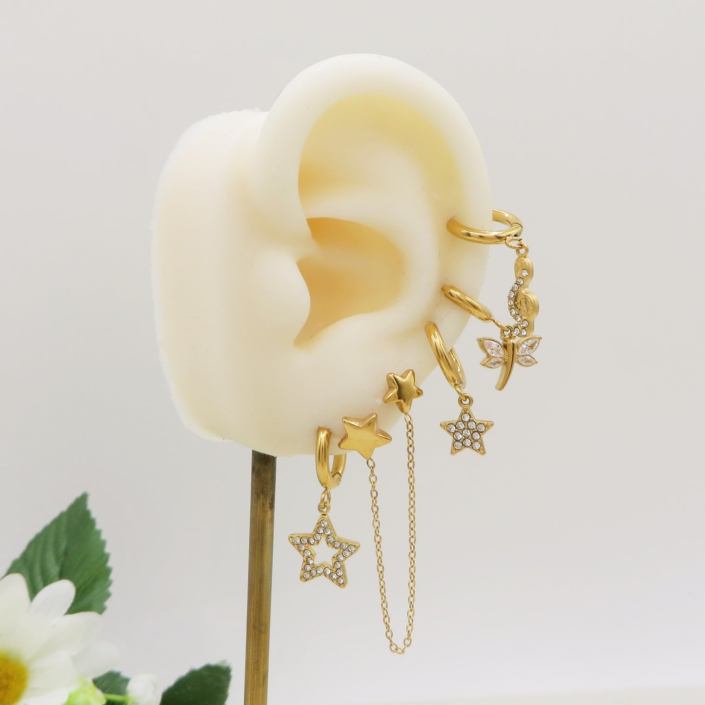 STARS Set 6 orecchini - ACCIAIO INOSSIDABILE - 6 Orecchini pendenti stelline zirconate con cubic zirconia
