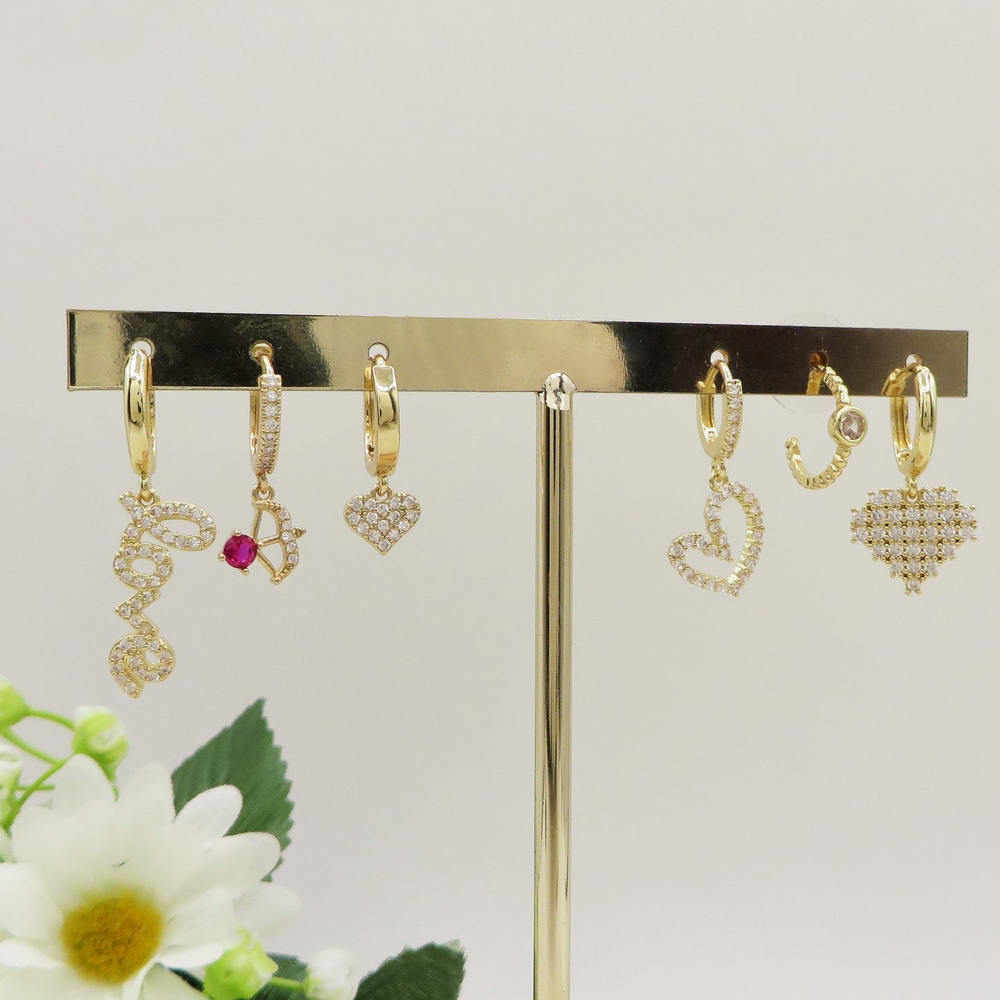 Crystal HEART Set - 6 Orecchini pendenti in cubic zirconia a forma di cuore