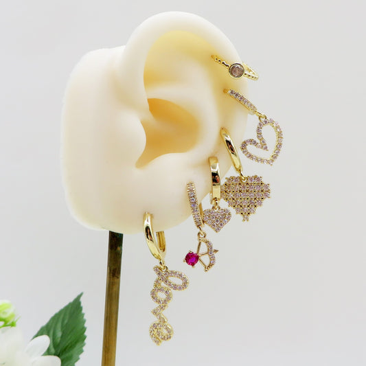 Crystal HEART Set 6 Orecchini pendenti in cubic zirconia a forma di cuore -