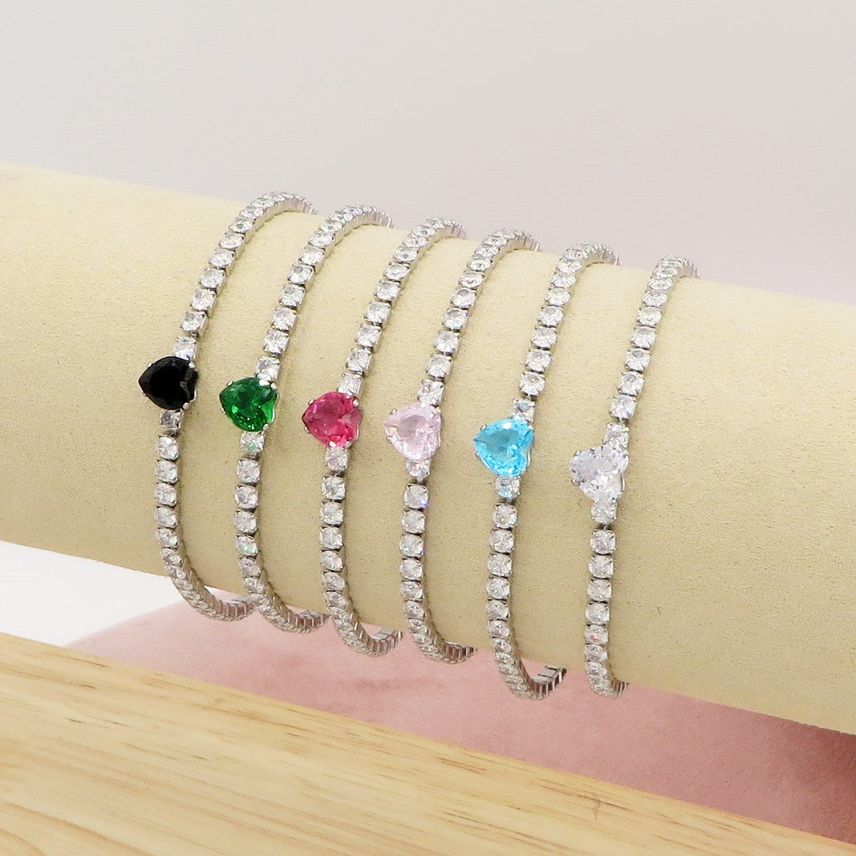 AURORA~ ACCIAIO INOSSIDABILE - Bracciale tennis in cubic zirconia con cuore centrale