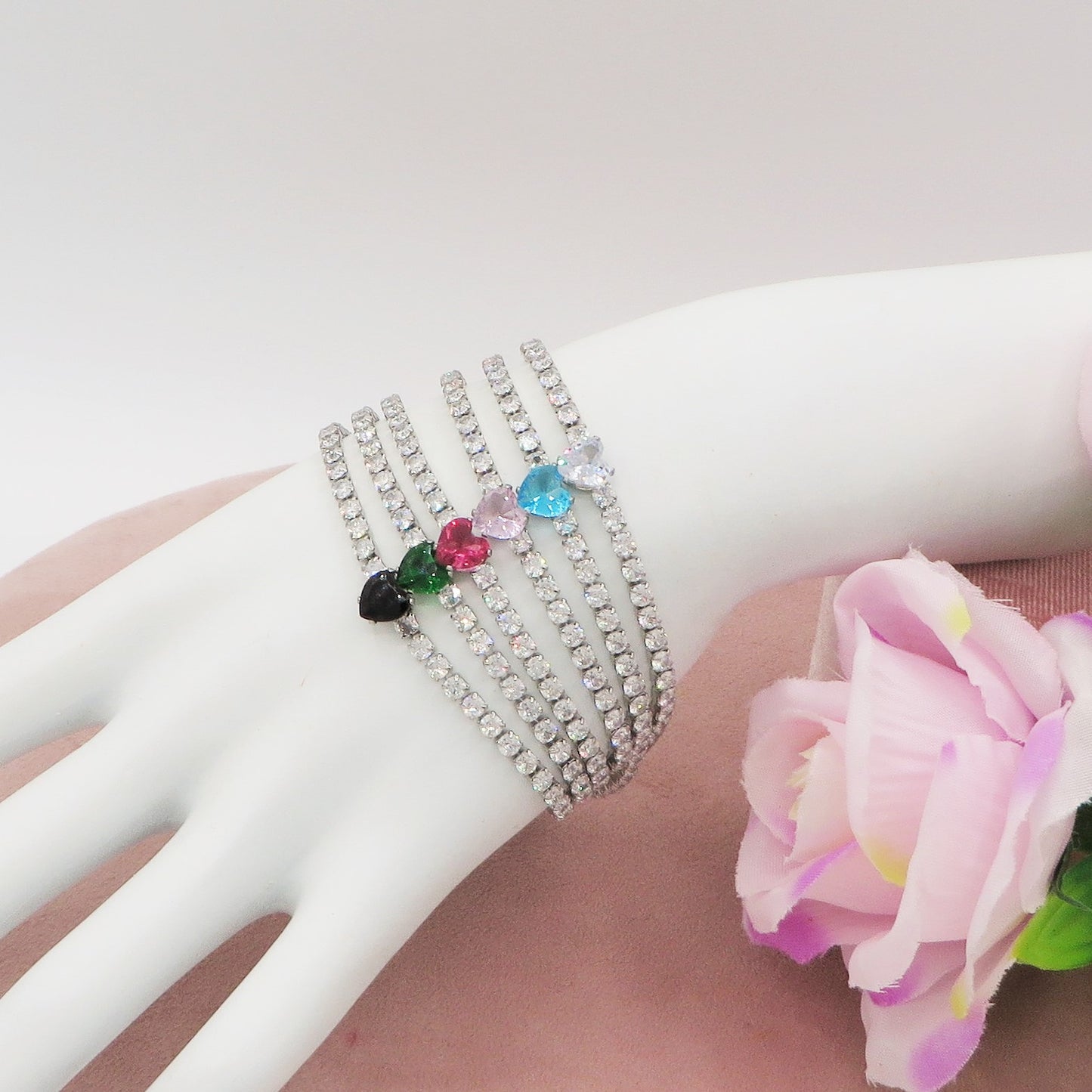 AURORA~ ACCIAIO INOSSIDABILE - Bracciale tennis in cubic zirconia con cuore centrale