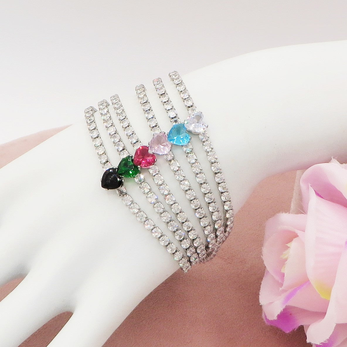 AURORA~ ACCIAIO INOSSIDABILE - Bracciale tennis in cubic zirconia con cuore centrale