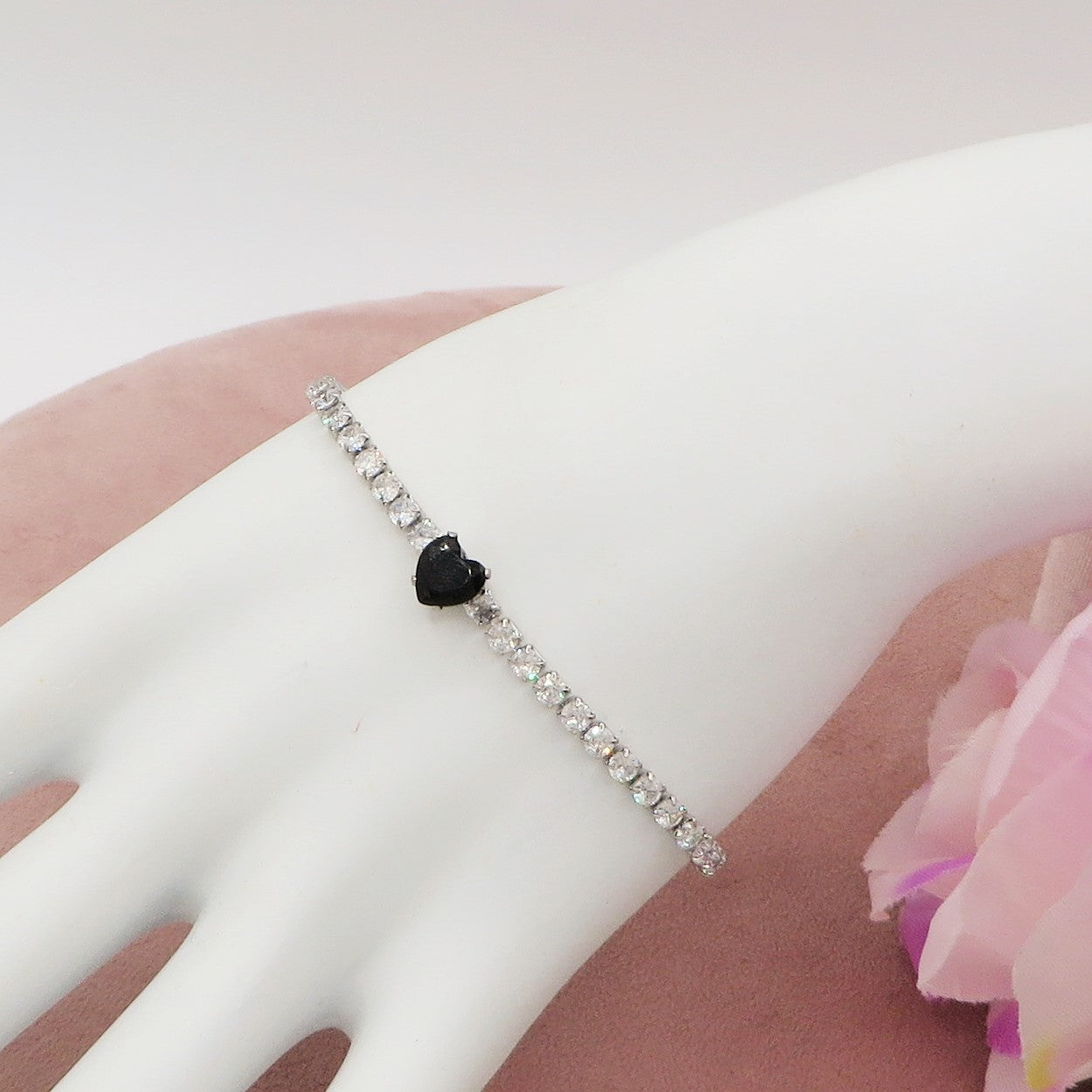 AURORA~ ACCIAIO INOSSIDABILE - Bracciale tennis in cubic zirconia con cuore centrale