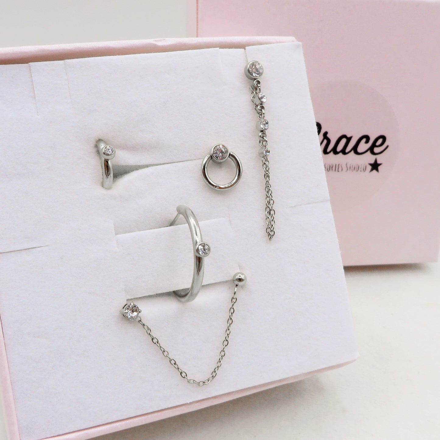 CHANDRA Set 6 orecchini - ACCIAIO INOSSIDABILE - 6 Orecchini, lobo hoops e saliscendi zirconati con cubic zirconia