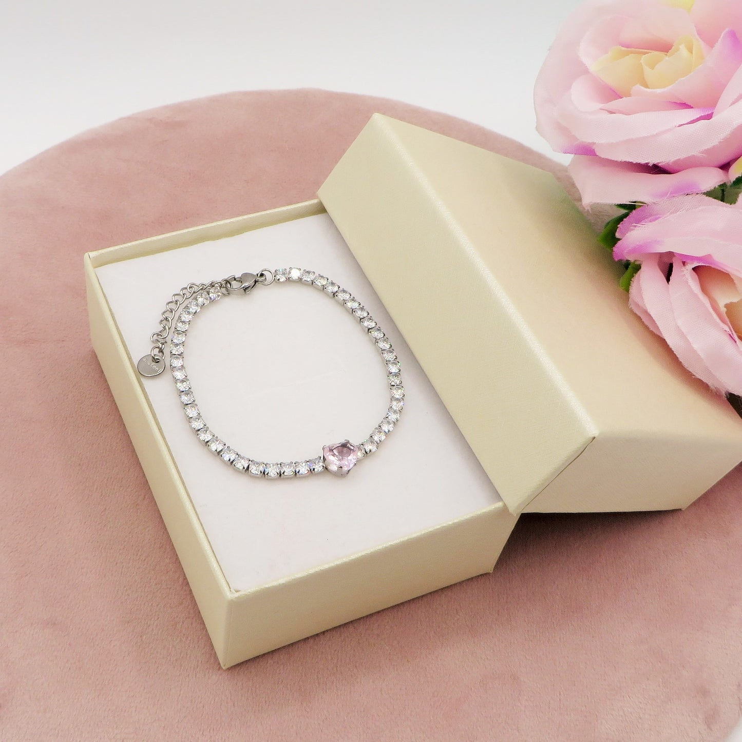 AURORA~ ACCIAIO INOSSIDABILE - Bracciale tennis in cubic zirconia con cuore centrale