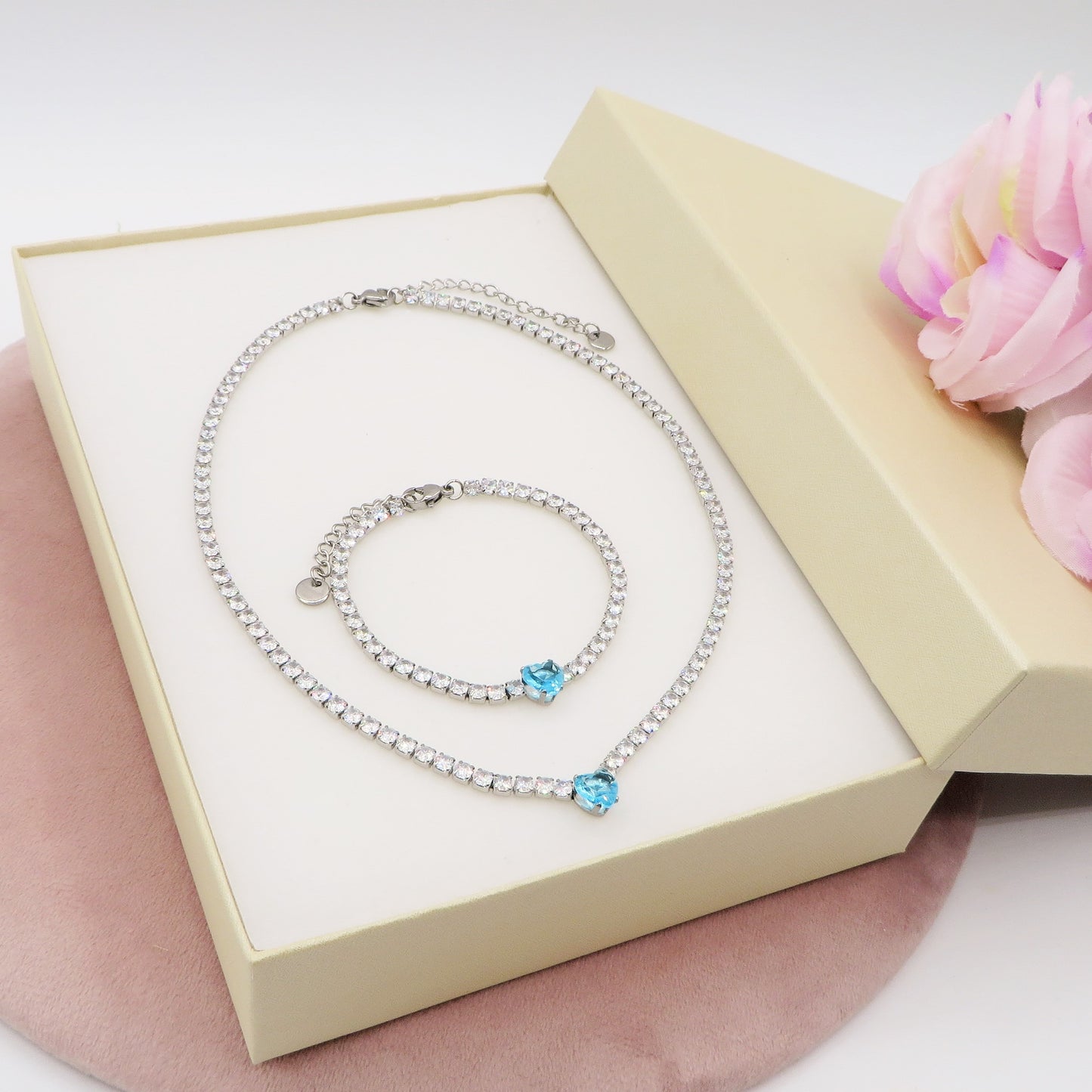 AURORA~ ACCIAIO INOSSIDABILE - Bracciale tennis in cubic zirconia con cuore centrale