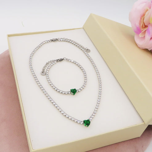 AURORA green SET~ Acciaio inossidabile Tennis con cubic zirconia