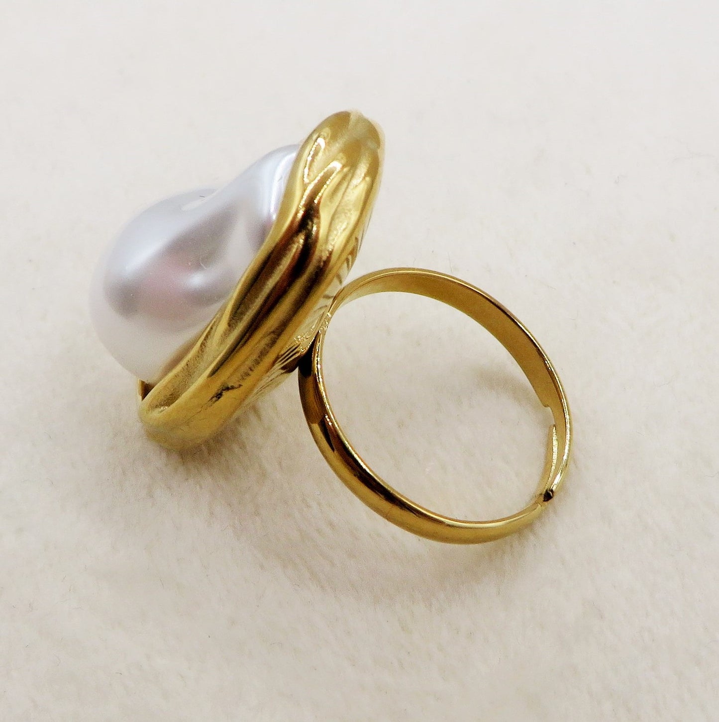 IRIS BAROQUE PEARL - Anello regolabile in ACCIAIO inossidabile con perla maxi barocca
