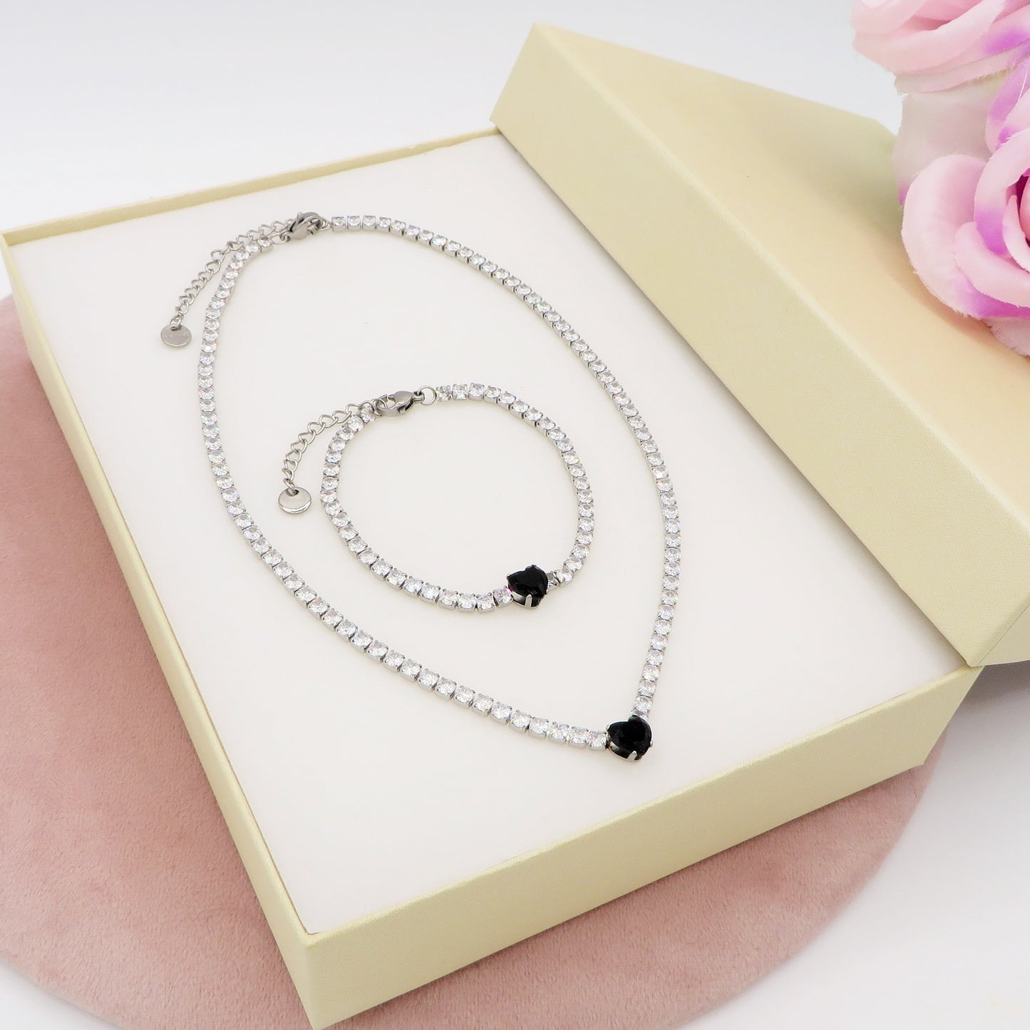 AURORA~ ACCIAIO INOSSIDABILE - Bracciale tennis in cubic zirconia con cuore centrale