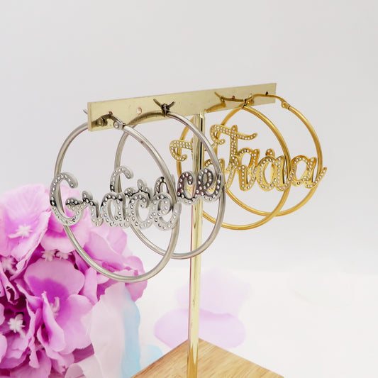 BRILLIANT big hoops - NOME PERSONALIZZATO Paio orecchini a cerchio in Acciaio Inossidabile