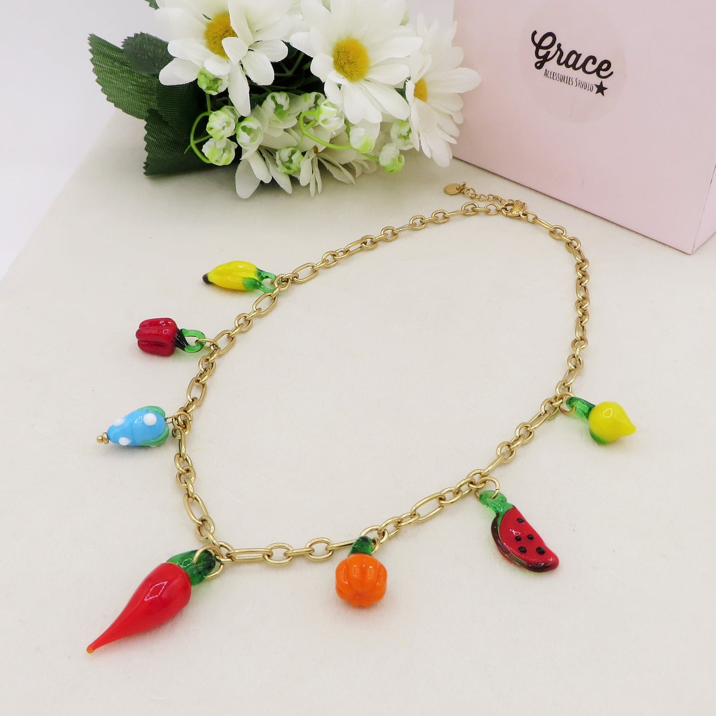 SUMMER IN ITALY - ACCIAIO inossidabile - Collana catena charms frutta estiva