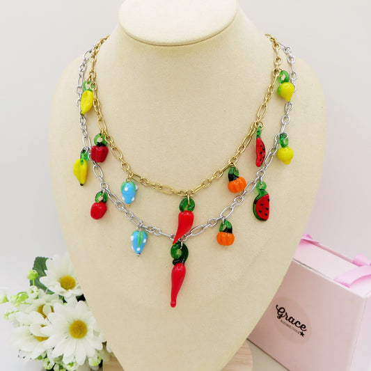 SUMMER IN ITALY - ACCIAIO inossidabile - Collana catena charms frutta estiva