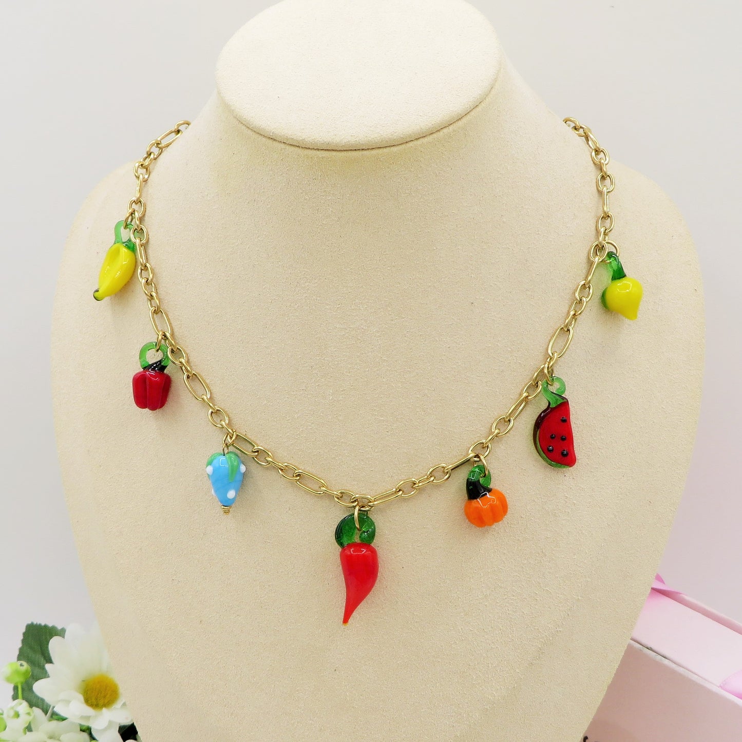 SUMMER IN ITALY - ACCIAIO inossidabile - Collana catena charms frutta estiva