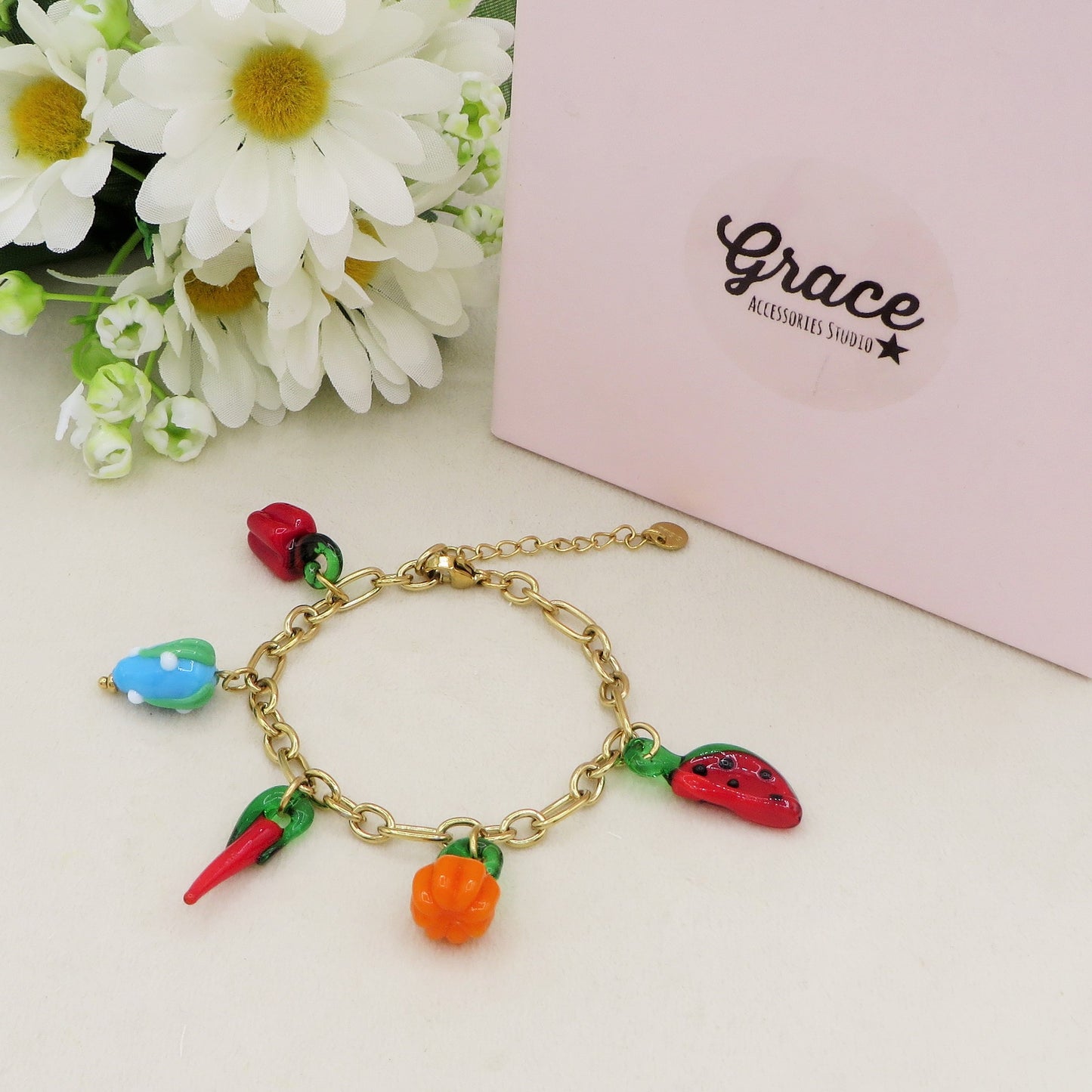 SUMMER IN ITALY - ACCIAIO inossidabile - Bracciale catena charms frutta estiva