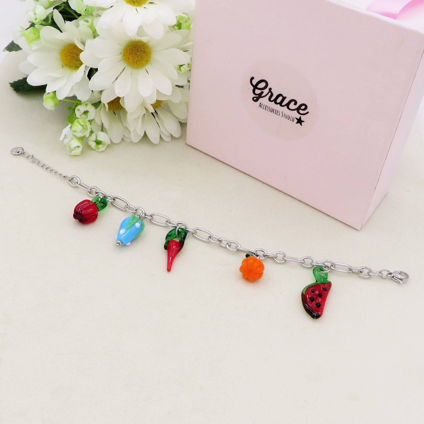 SUMMER IN ITALY - ACCIAIO inossidabile - Bracciale catena charms frutta estiva