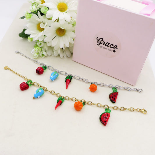 SUMMER IN ITALY - ACCIAIO inossidabile - Bracciale catena charms frutta estiva