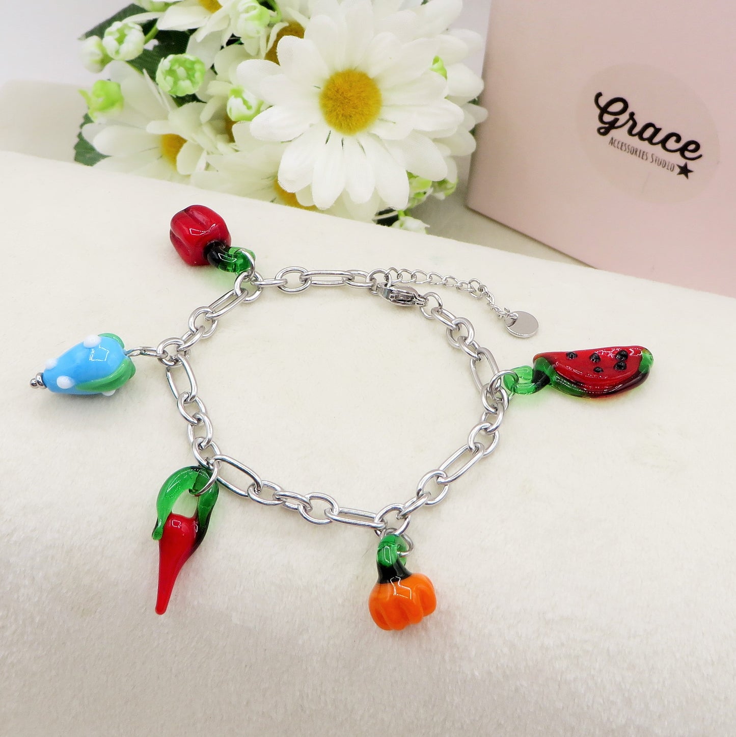 SUMMER IN ITALY - ACCIAIO inossidabile - Bracciale catena charms frutta estiva