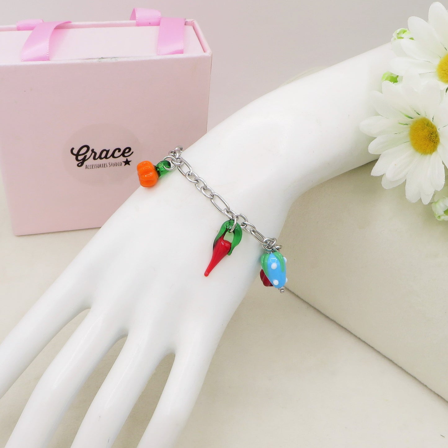 SUMMER IN ITALY - ACCIAIO inossidabile - Bracciale catena charms frutta estiva