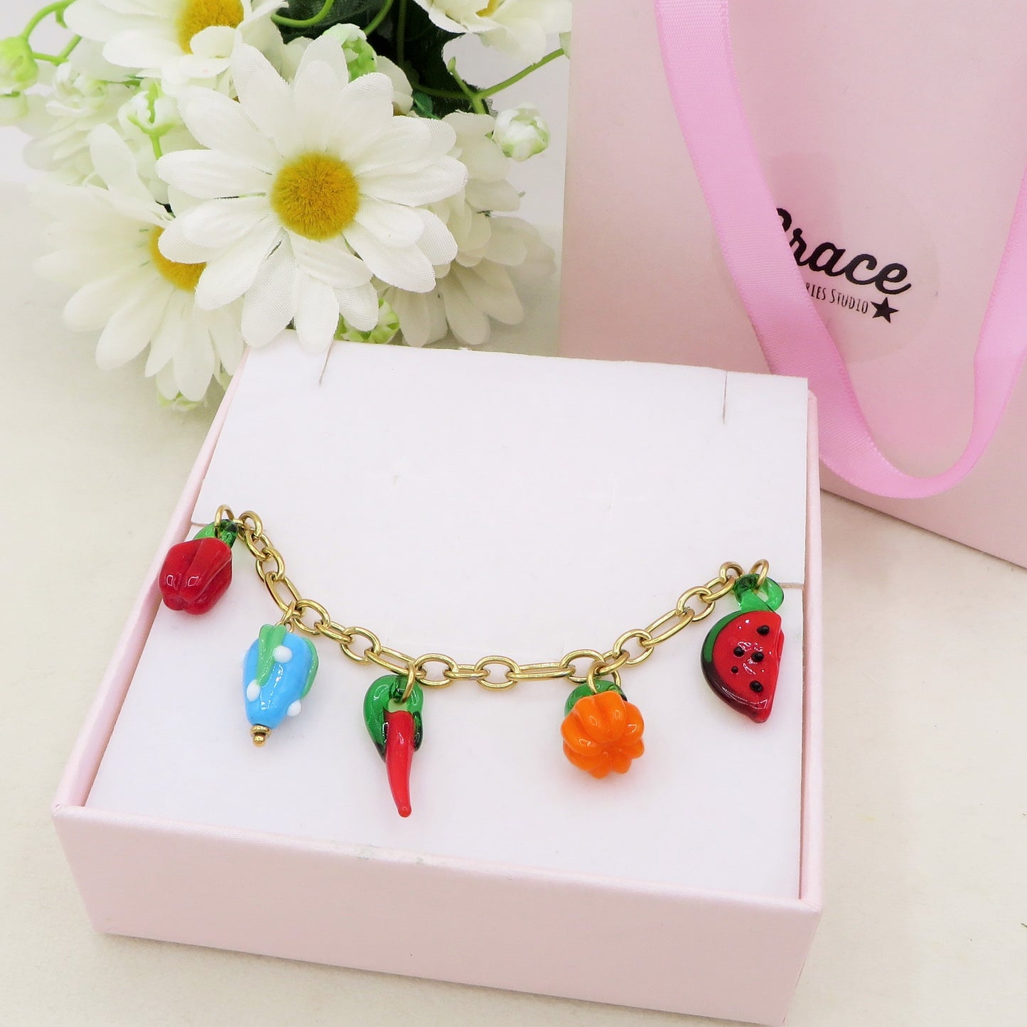 SUMMER IN ITALY - ACCIAIO inossidabile - Bracciale catena charms frutta estiva